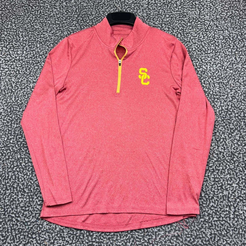 USC Trojans Sweatshirt Men Small Red 1/4 Zip Pullover NCAA Long Sleeve